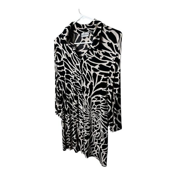 Chico's Travelers Dress Button Down 3/4 Sleeve Jersey Beige/ Black Size 2 large - Picture 6 of 9